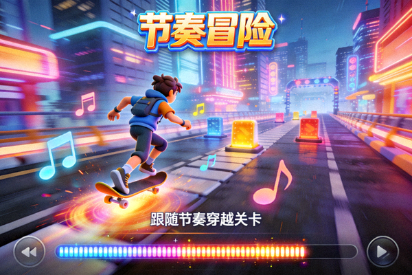 《节奏冒险》游戏画面 - 一款结合音乐与跑酷的节奏游戏，玩家跟随音乐节奏穿越关卡